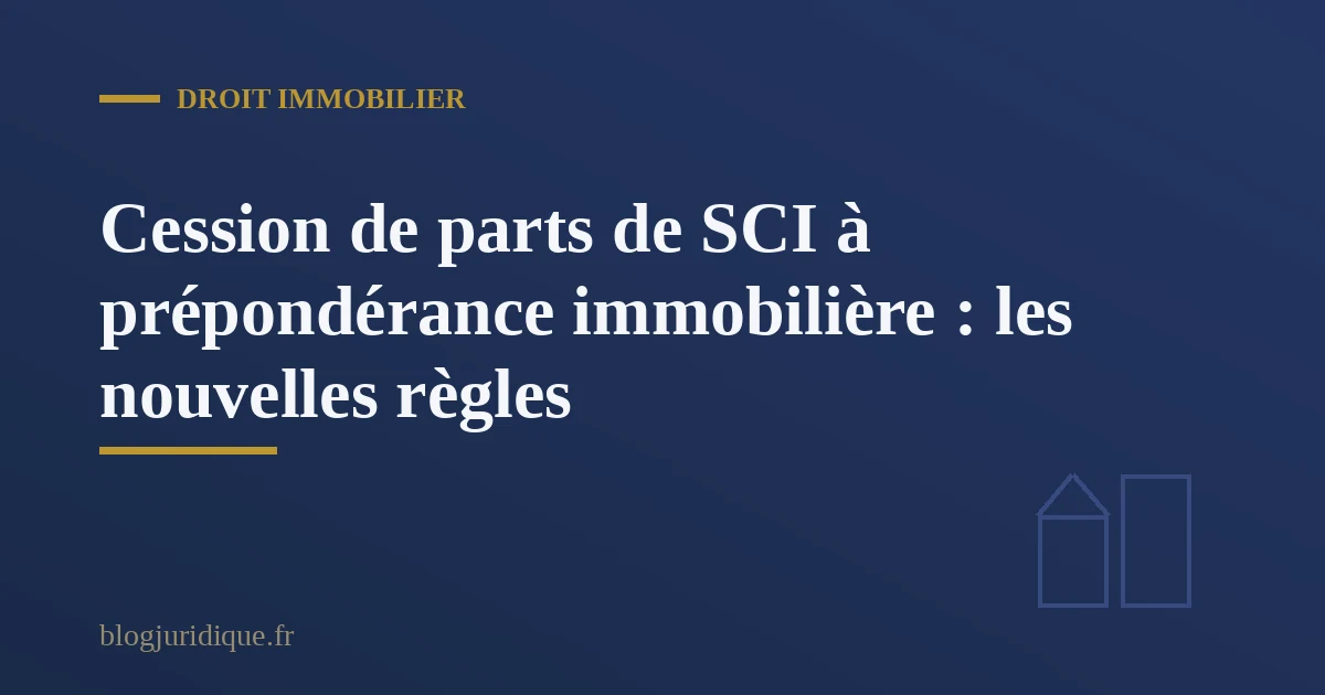 Illustration d'un acte notarié de cession de parts de SCI à prépondérance immobilière posé sur un bureau avec un stylo et une maquette de maison