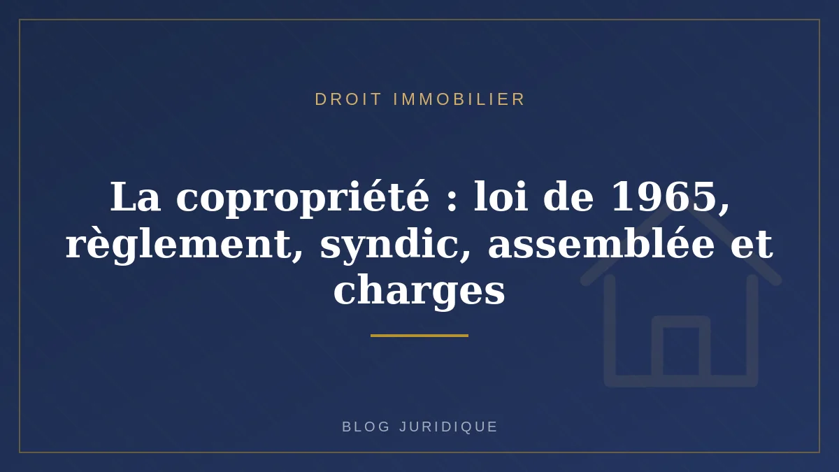 La copropriété : loi de 1965, règlement, syndic, assemblée et charges