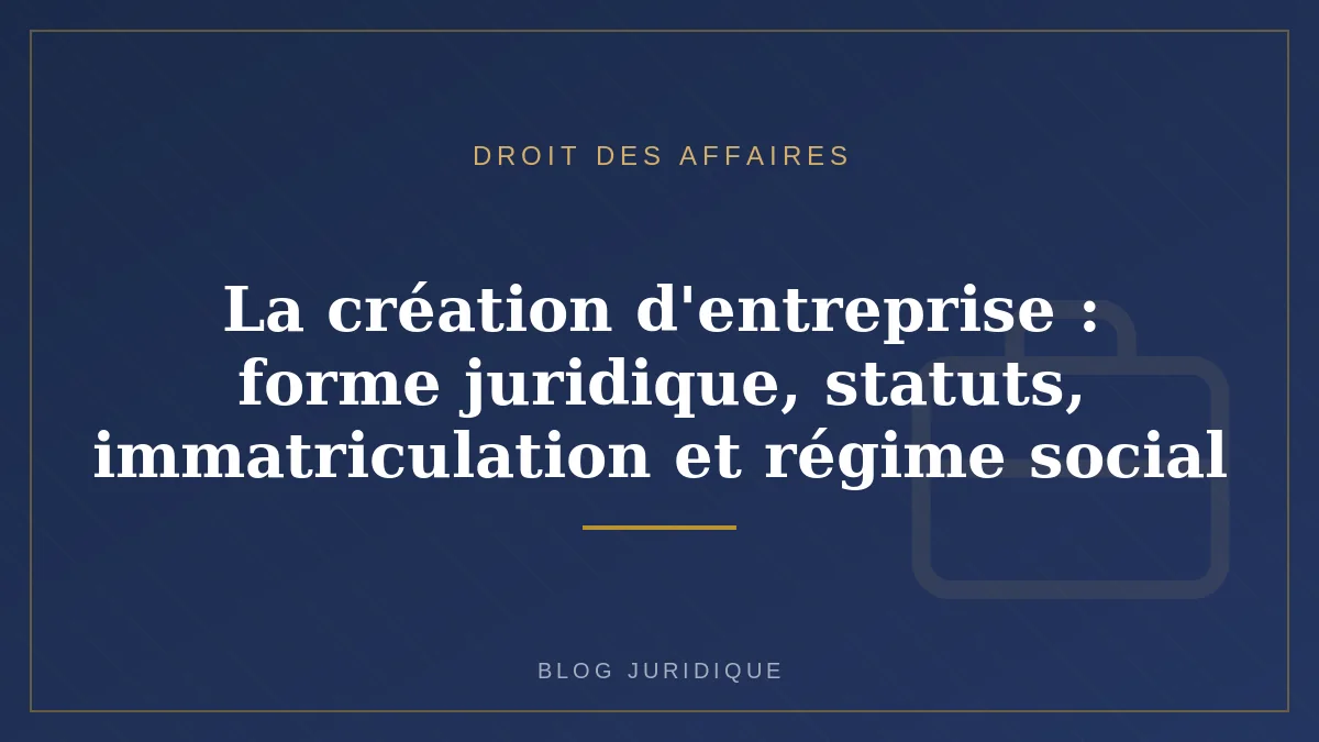 La création d'entreprise : forme juridique, statuts, immatriculation et régime social