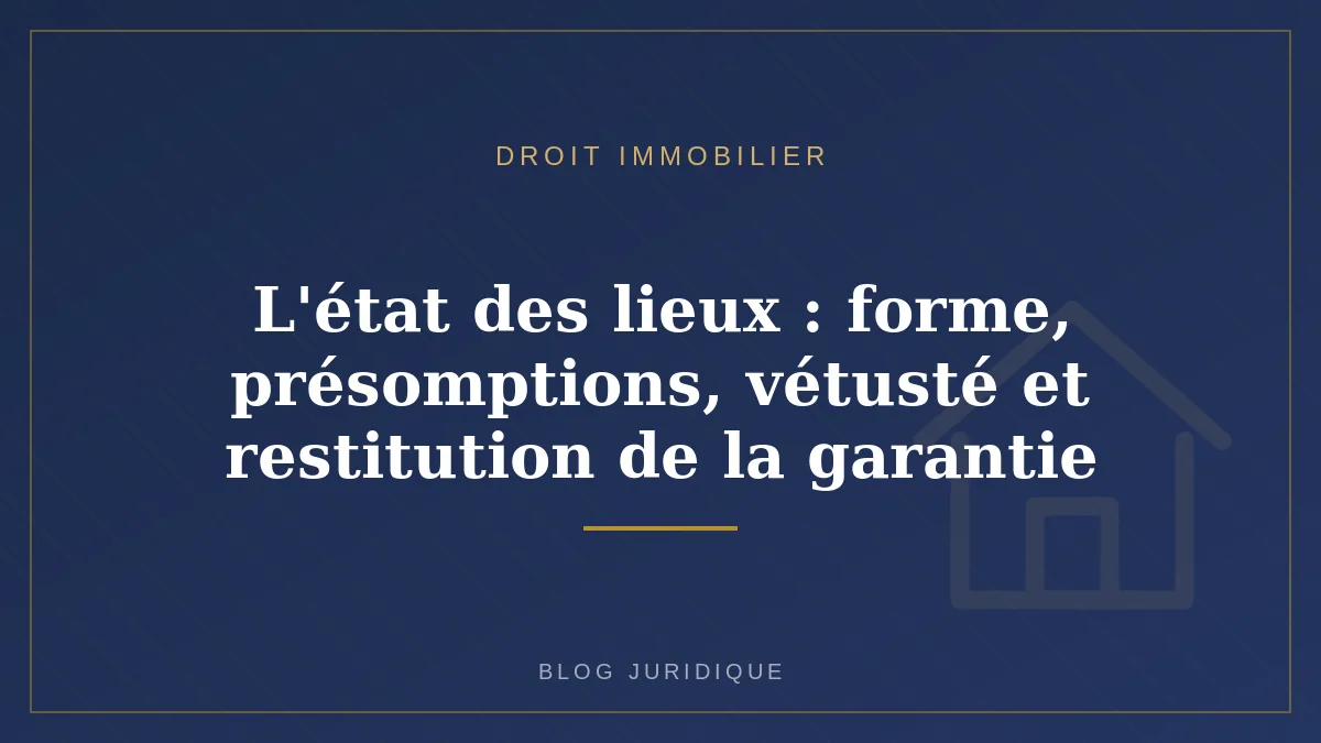 L'état des lieux : forme, présomptions, vétusté et restitution de la garantie