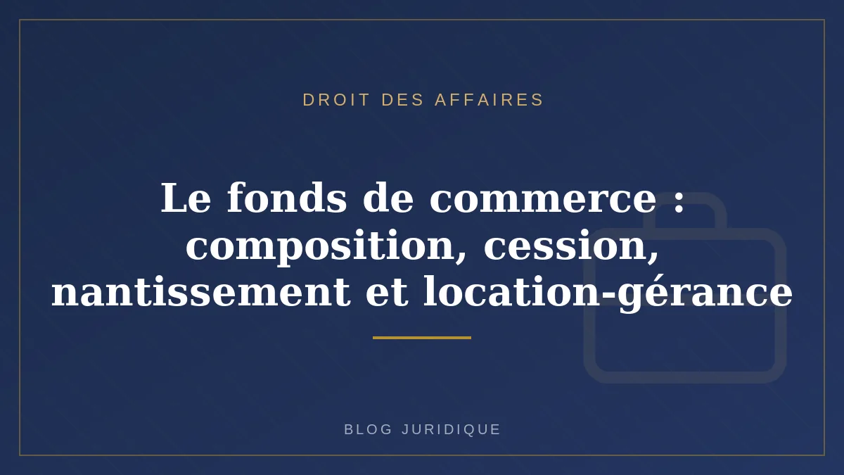 Le fonds de commerce : composition, cession, nantissement et location-gérance