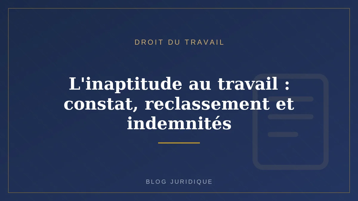 L'inaptitude au travail : constat, reclassement et indemnités