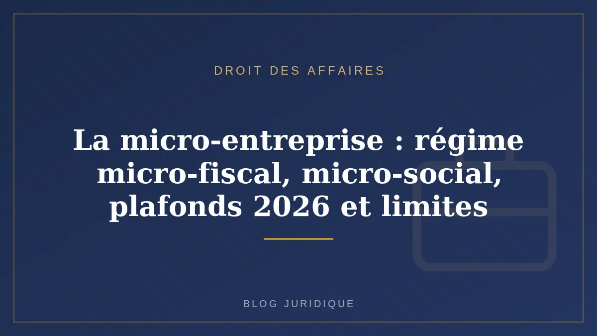 La micro-entreprise : régime micro-fiscal, micro-social, plafonds 2026 et limites