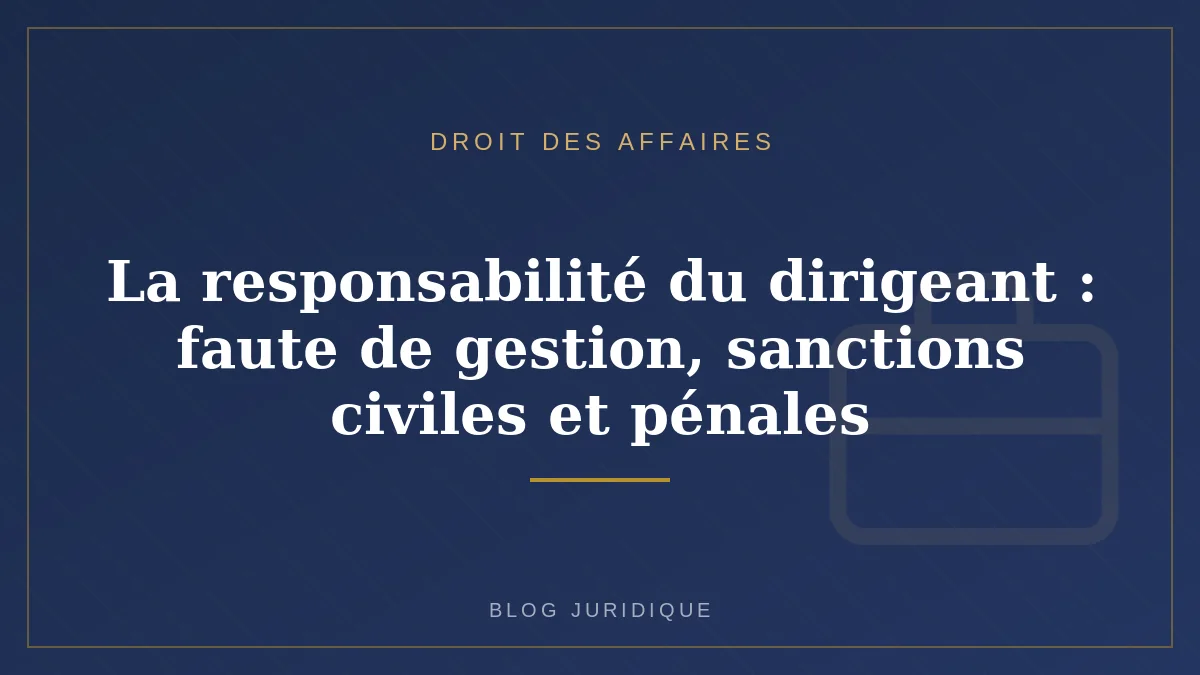 La responsabilité du dirigeant : faute de gestion, sanctions civiles et pénales
