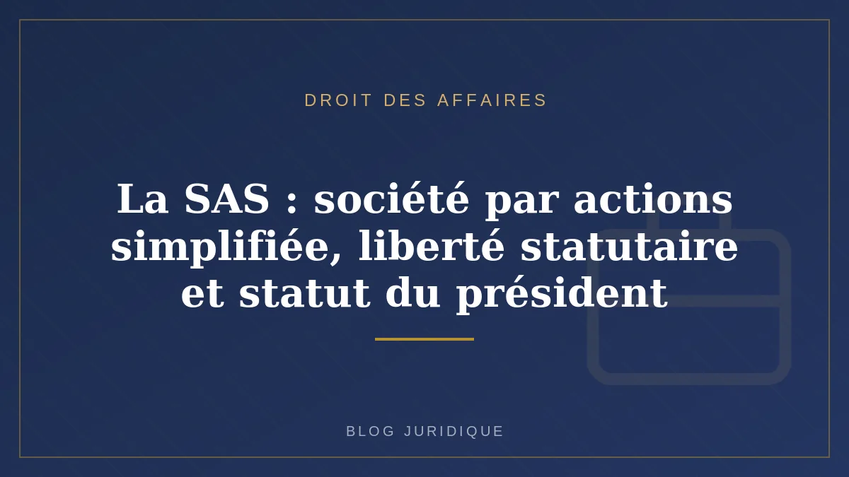 La SAS : société par actions simplifiée, liberté statutaire et statut du président