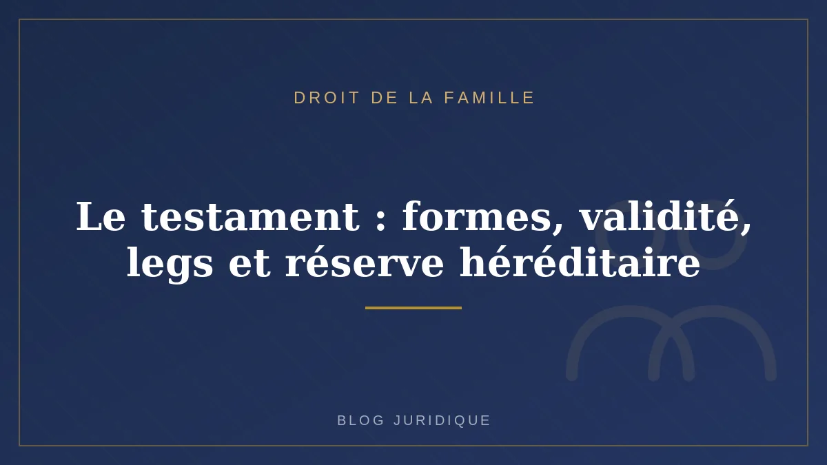Le testament : formes, validité, legs et réserve héréditaire