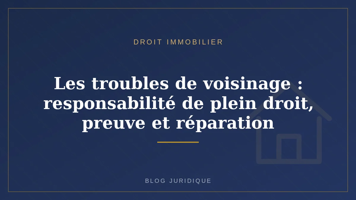 Les troubles de voisinage : responsabilité de plein droit, preuve et réparation