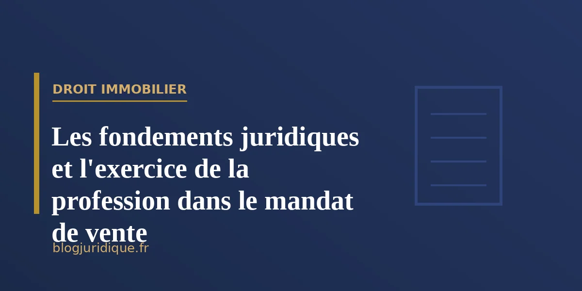 Les fondements juridiques et l'exercice de la profession dans le mandat de vente