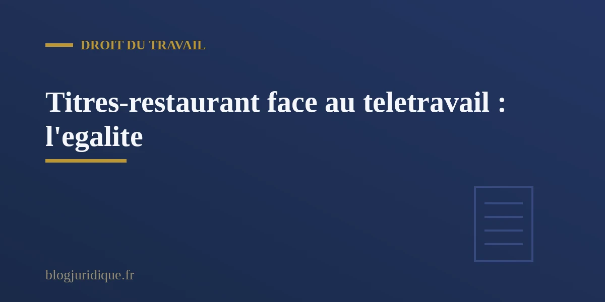 Egalite de traitement titres-restaurant salaries en teletravail